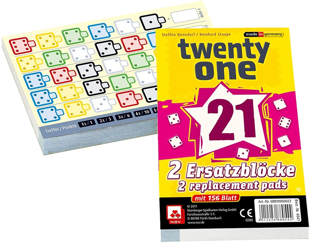 Nürnberger-Spielkarten-Verlag Twenty One - Score Pad (German Import) Board Games 1 Nürnberger-Spielkarten-Verlag Twenty One - Score Pad (German Import) Board Games
